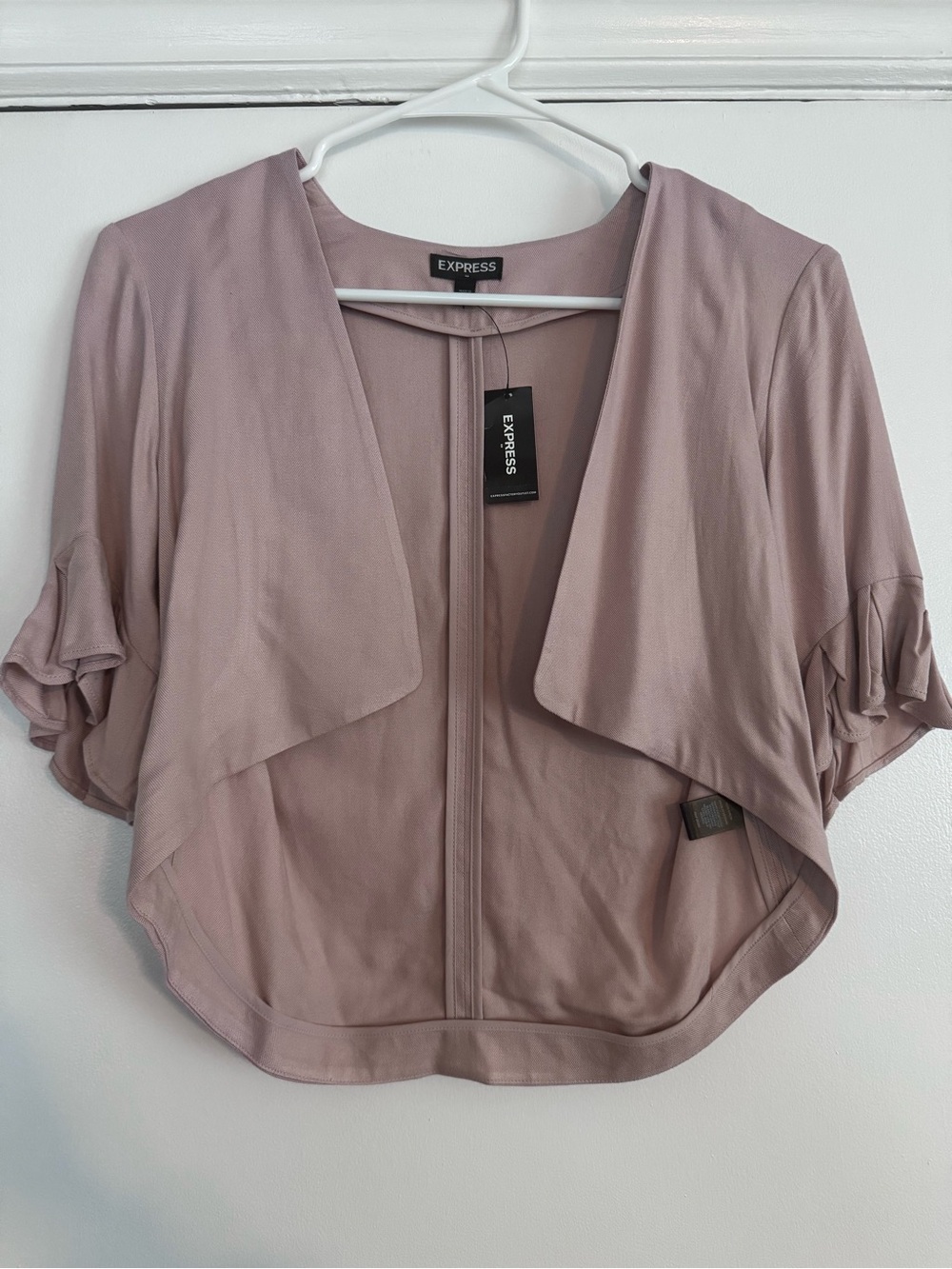 Express Mauve Open-Front Ruffle Sleeve Cropped
